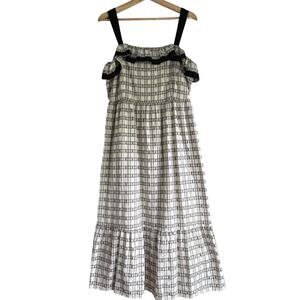 LOFT Plaid Ruffle Square Neck Midi Cotton Dress Cottagecore 10
